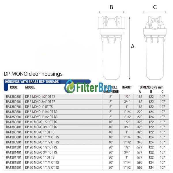 Фільтр магістральний ATLAS FILTRI DP 10 MONO 1/2" KIT (RA1280501) 931720630 фото