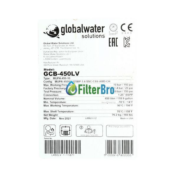 Гидроаккумулятор Global Water Solutions GCB-450LV Challenger вертикальный 450 л 931722682 фото